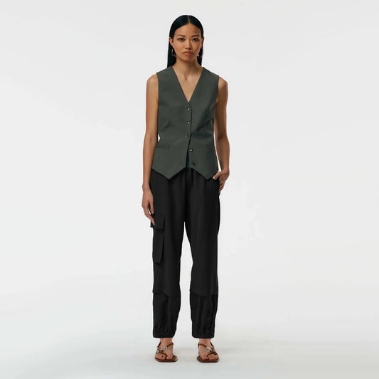 Tibi Tropical Wool "Wilt" Jogger (Longer version) in Black, size Medium