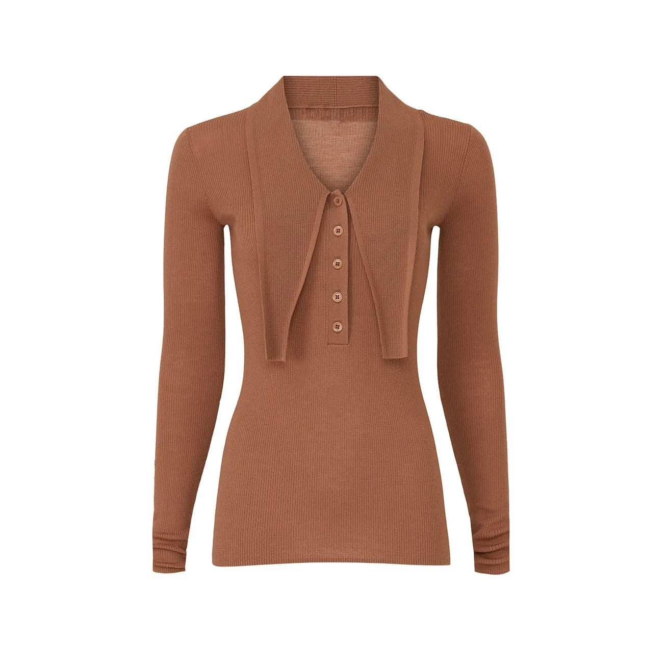 Tibi "Allonge" Collar Ribbed Sweater in Tan, size Large