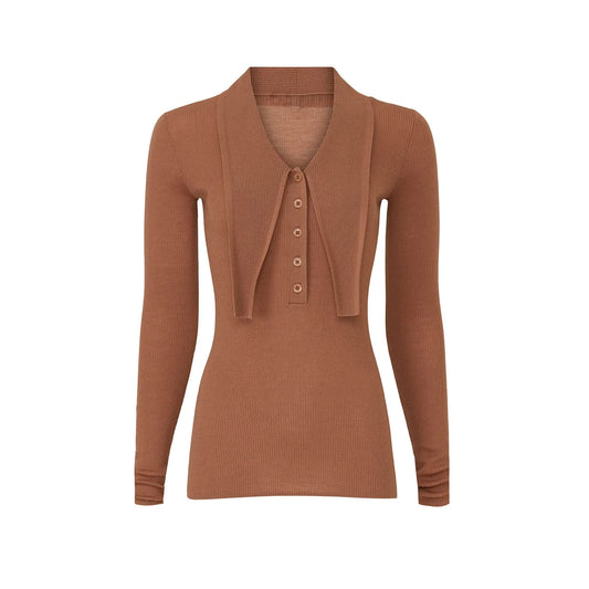Tibi "Allonge" Collar Ribbed Sweater in Tan, size Large