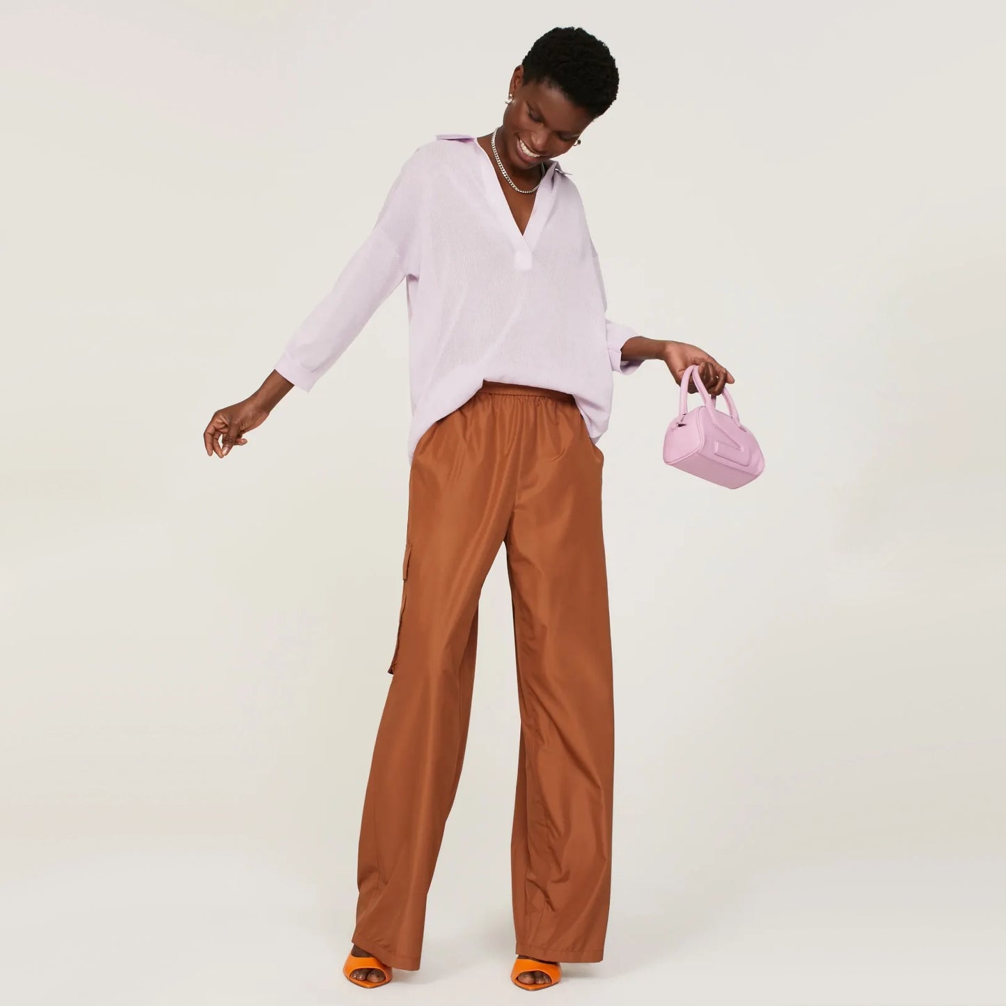 Tibi Italian Sporty Nylon Pull-on Joggers in Sienna, Size Large