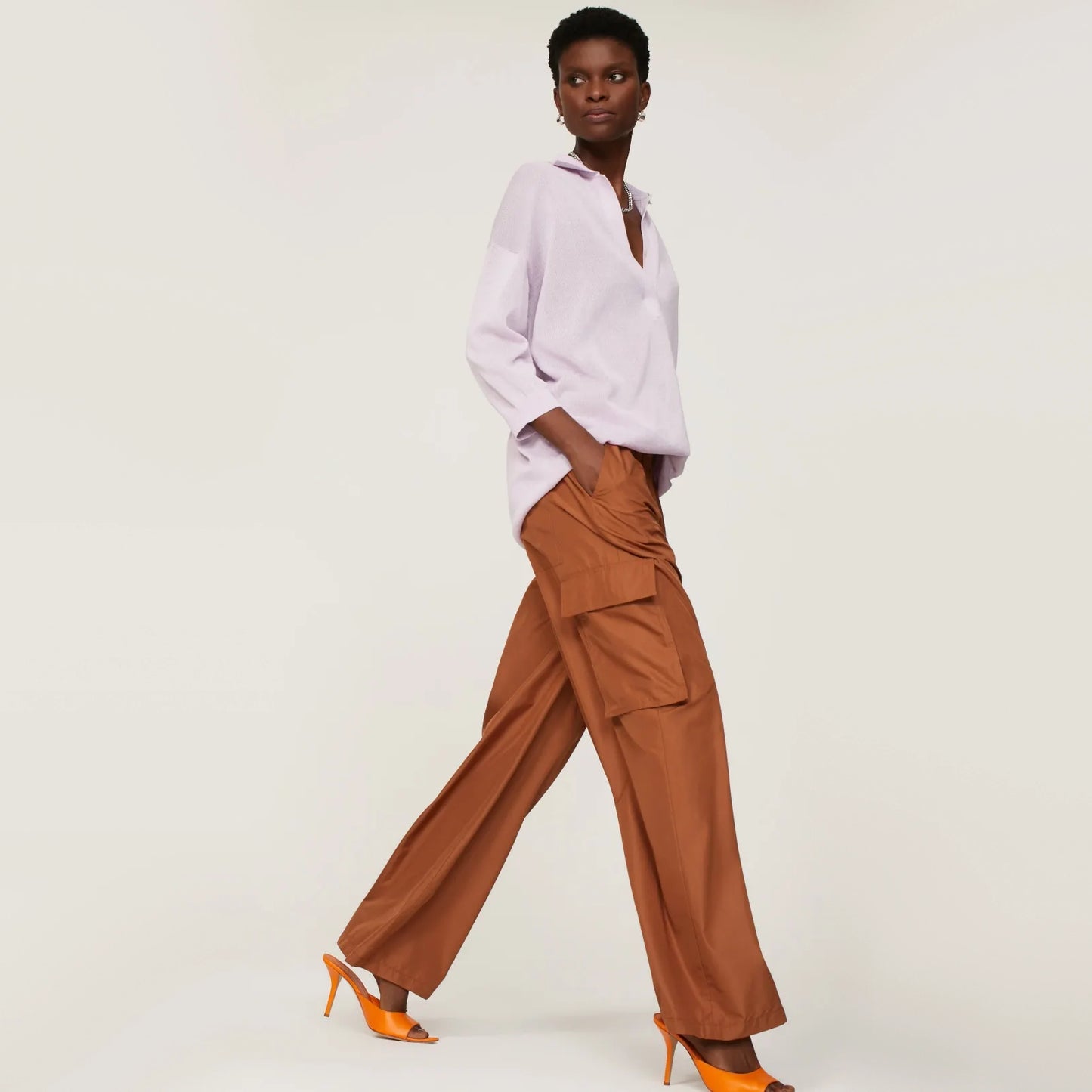 Tibi Italian Sporty Nylon Pull-on Joggers in Sienna, Size Large