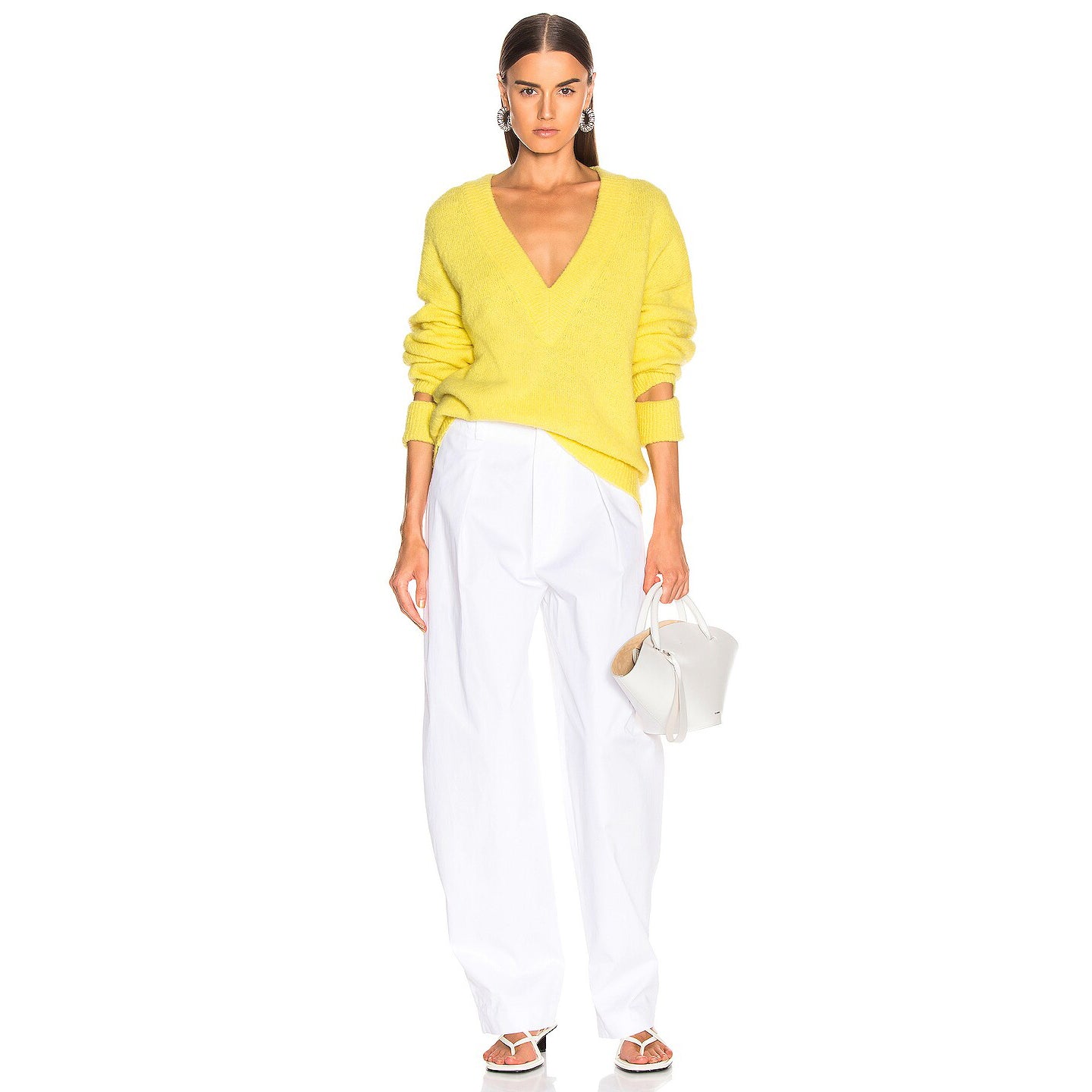 Tibi Airy Alpaca Pullover in Yellow, size Large