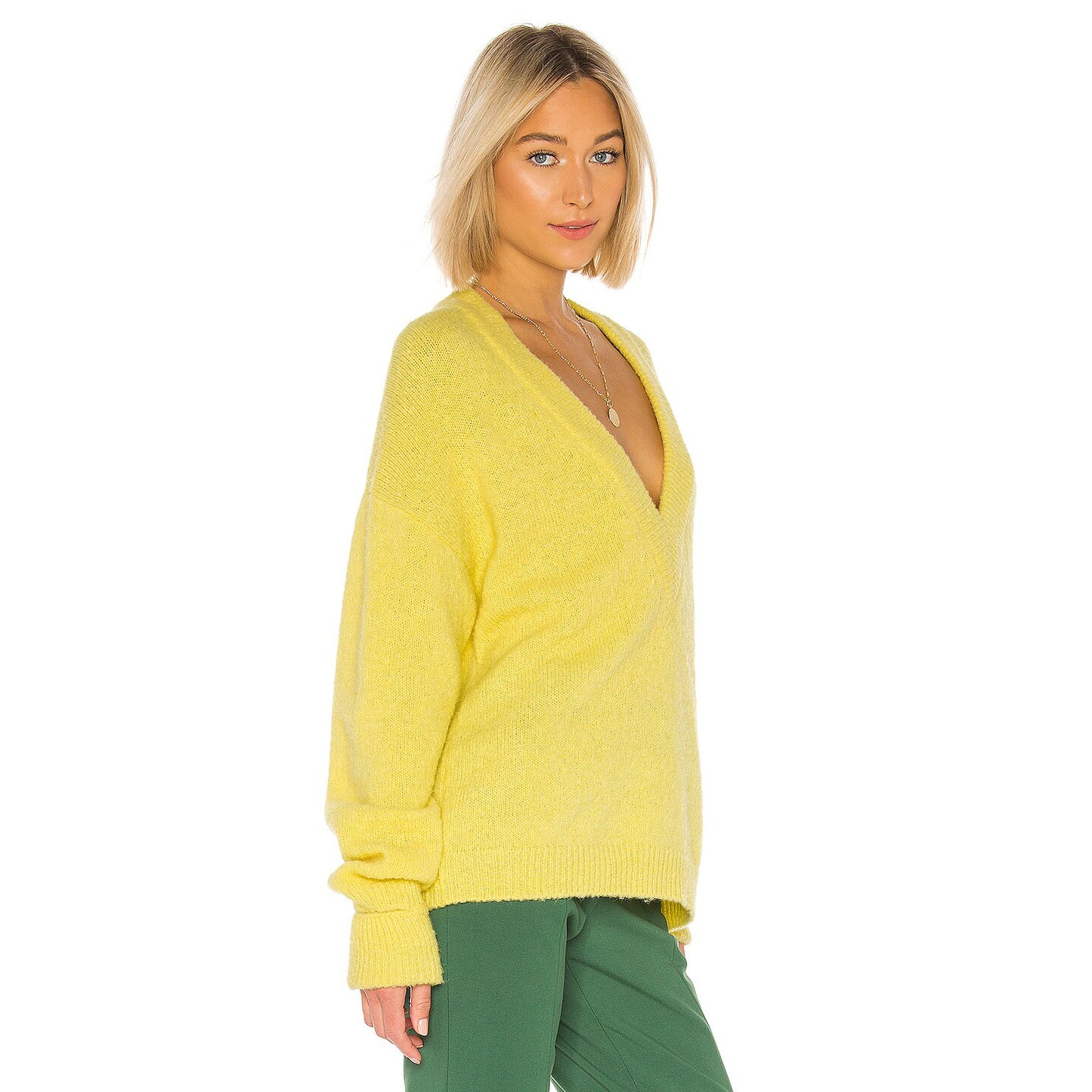 Tibi Airy Alpaca Pullover in Yellow, size Large