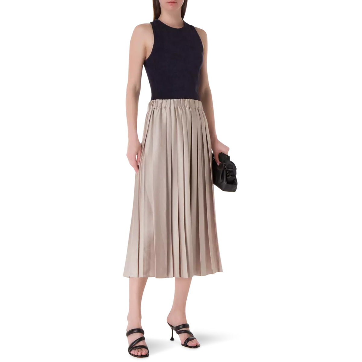 Tibi Feather Weight Pleated Twill Pull On Skirt in Light Tan, size XL