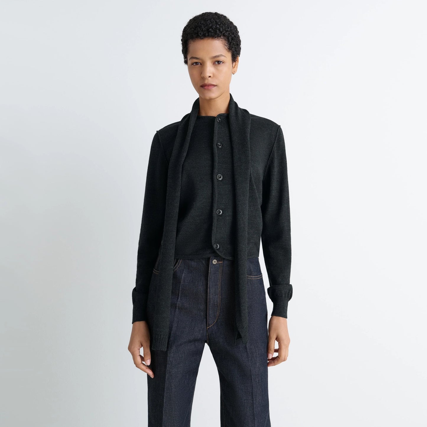 Lemaire "Twisted" Merino Cardigan in Charcoal Grey, size Large (fits size S/M)