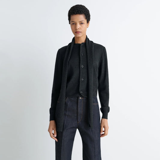 Lemaire "Twisted" Merino Cardigan in Charcoal Grey, size Large (fits size S/M)
