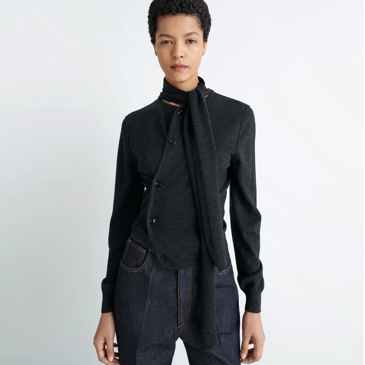 Lemaire "Twisted" Merino Cardigan in Charcoal Grey, size Large (fits size S/M)