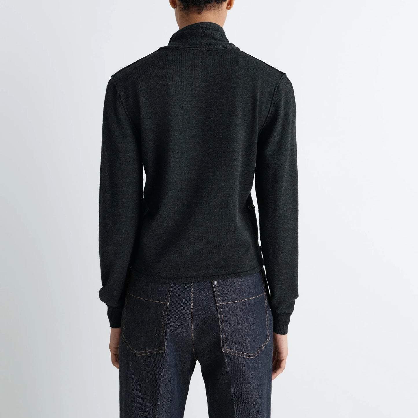 Lemaire "Twisted" Merino Cardigan in Charcoal Grey, size Large (fits size S/M)