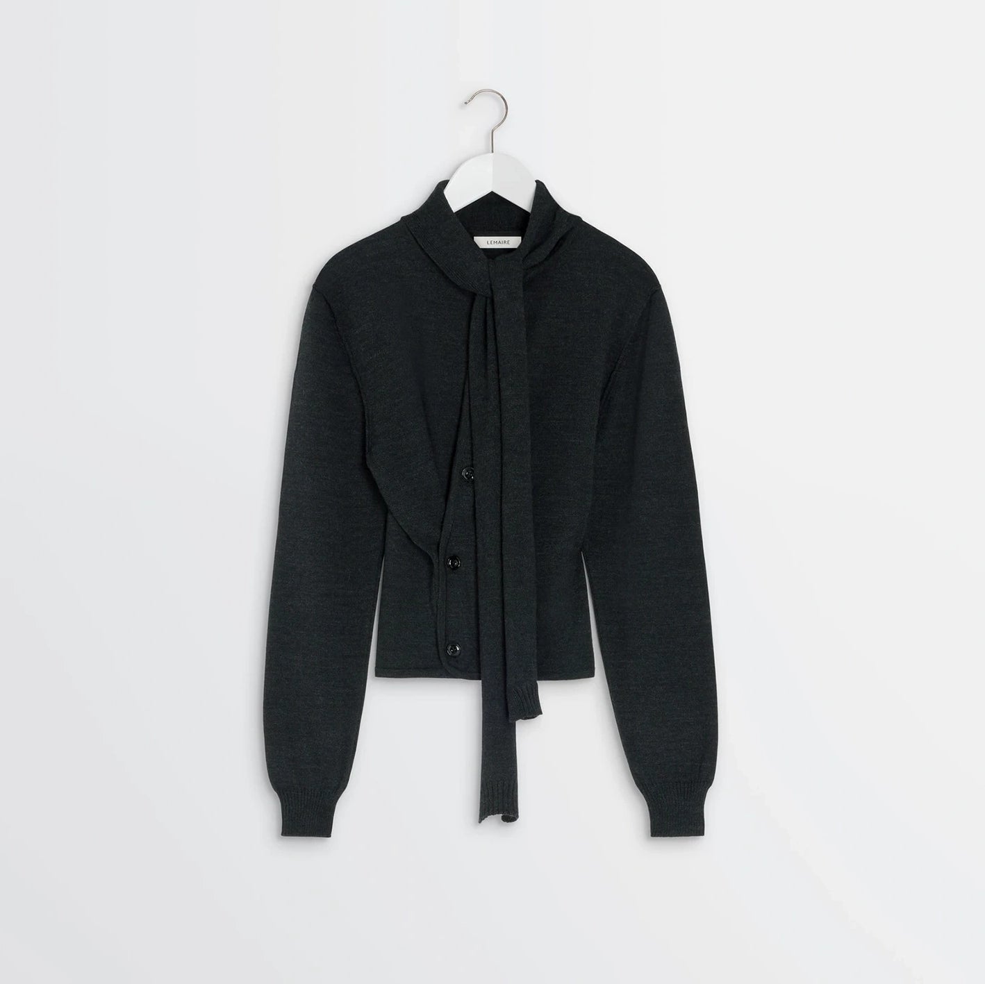Lemaire "Twisted" Merino Cardigan in Charcoal Grey, size Large (fits size S/M)