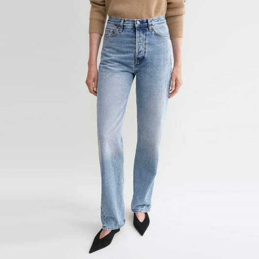 Toteme Twisted Seam Denim Full Length in Worn Blue, size 30/32