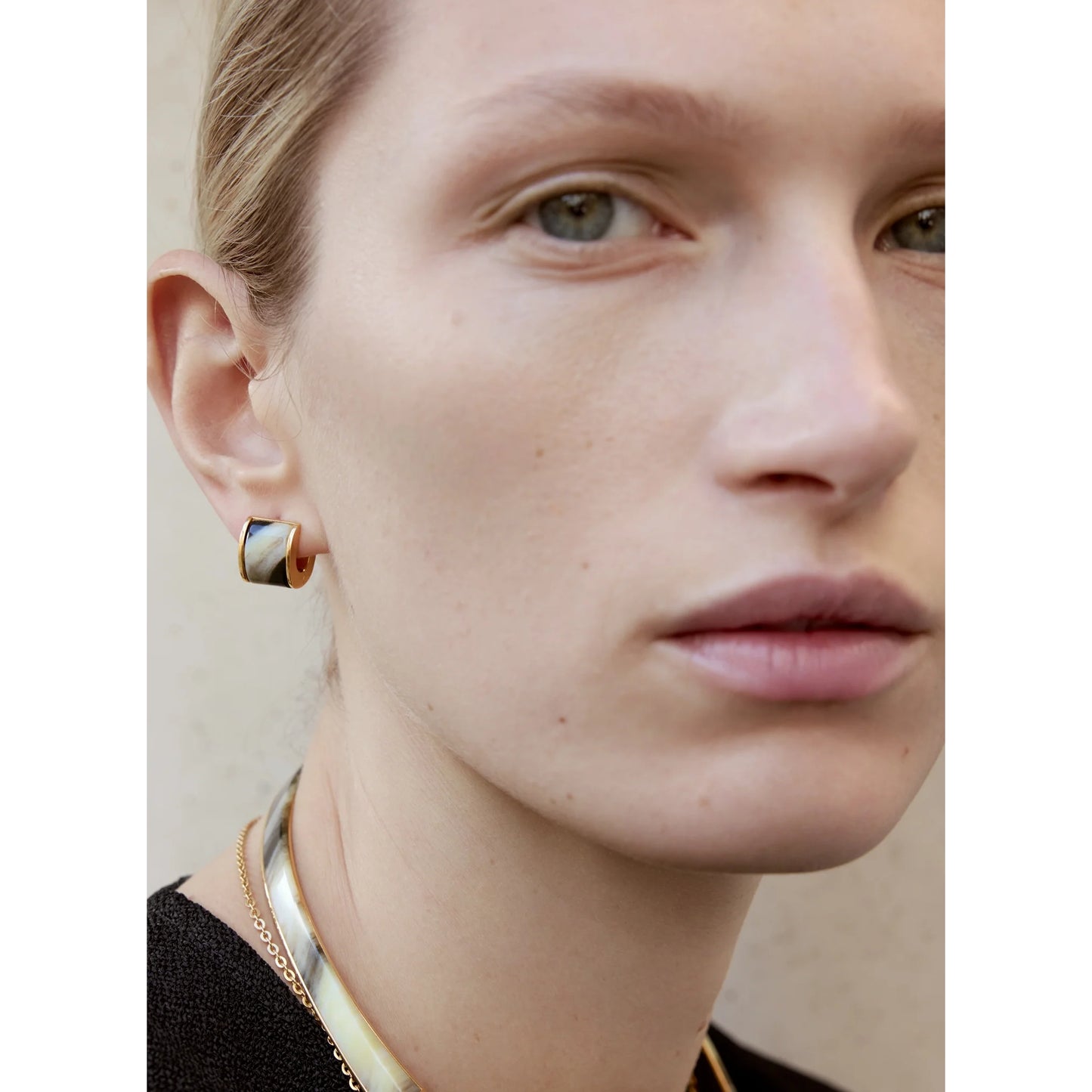 Toteme Petite Signature Hoop Earring in Beige/Gold