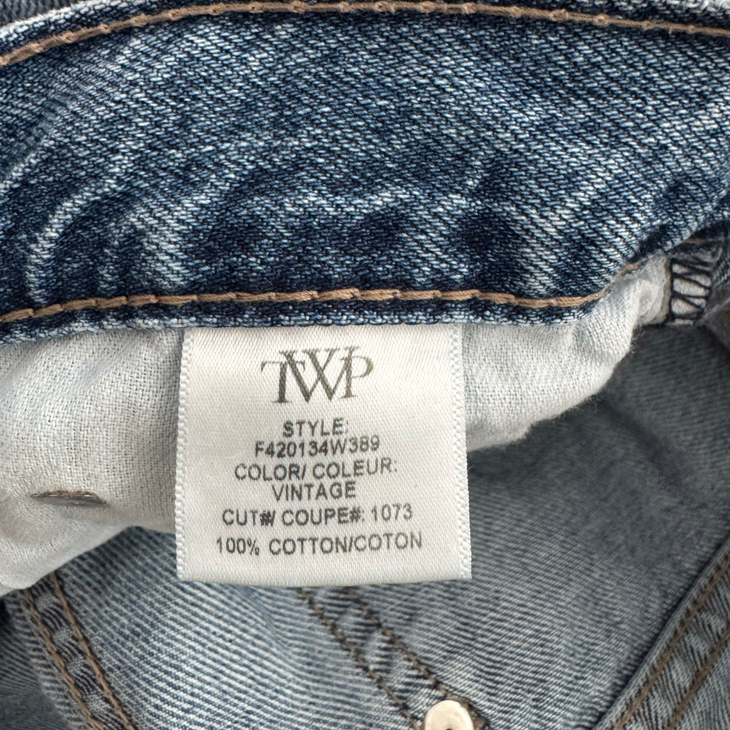 TWP "Tiny Dancer" Wide Leg Jeans in "Vintage Wash", size 27