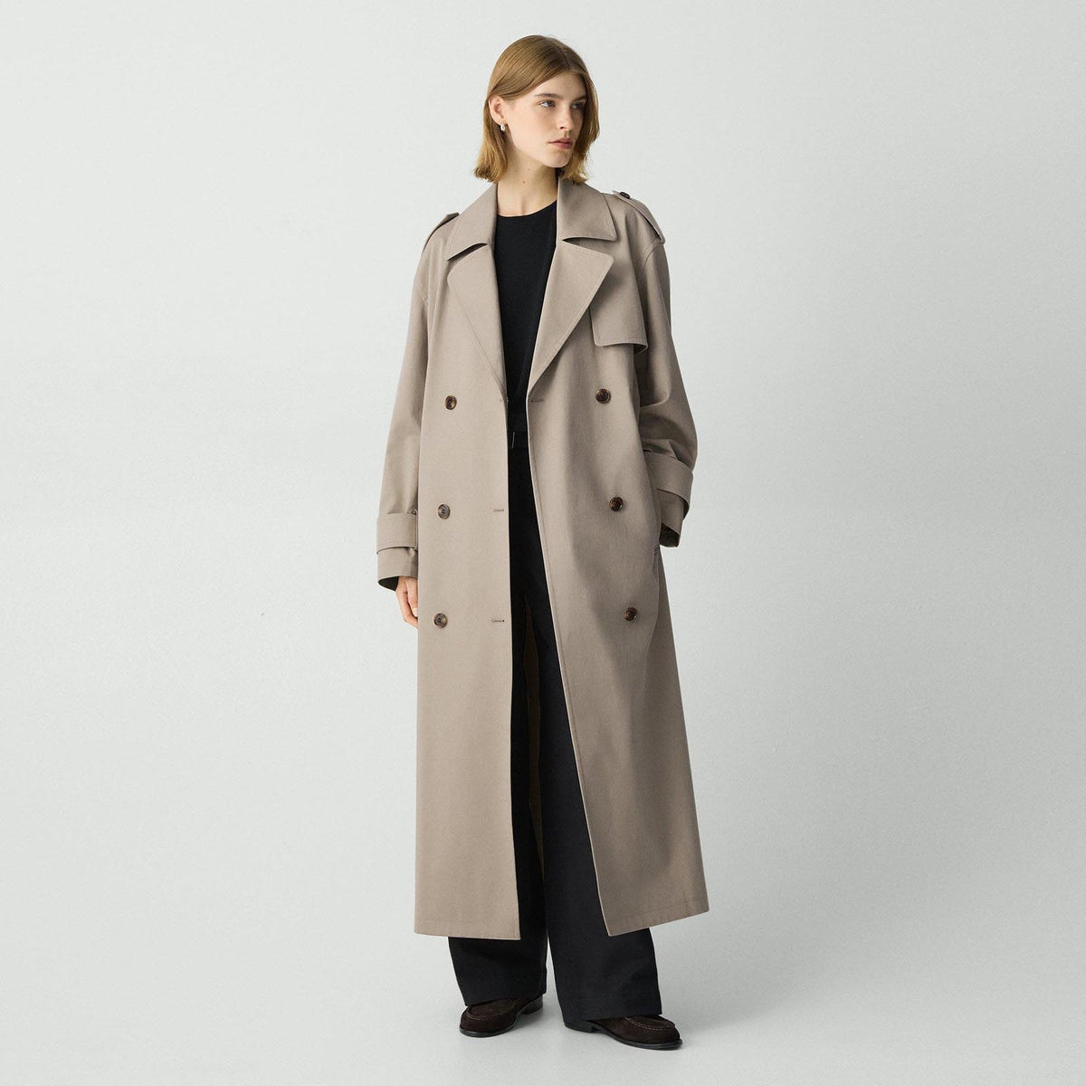 Theory Oversize Double Breasted Trench Coat, size Medium