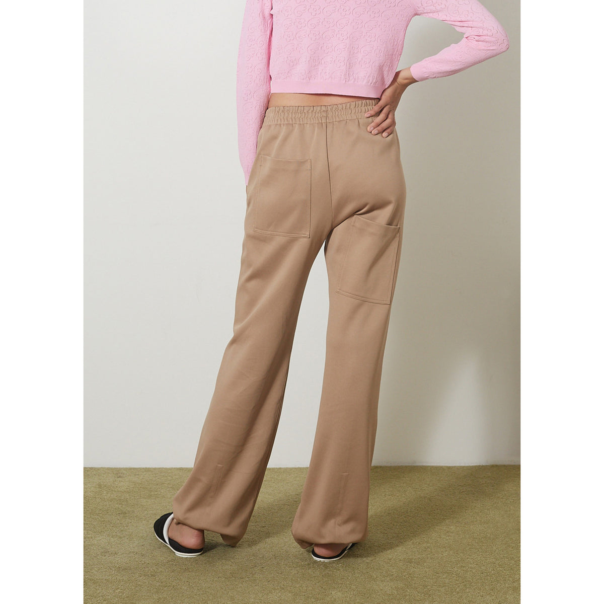 Tibi Active Knit "Scottie" Joggers in Tan, size Large