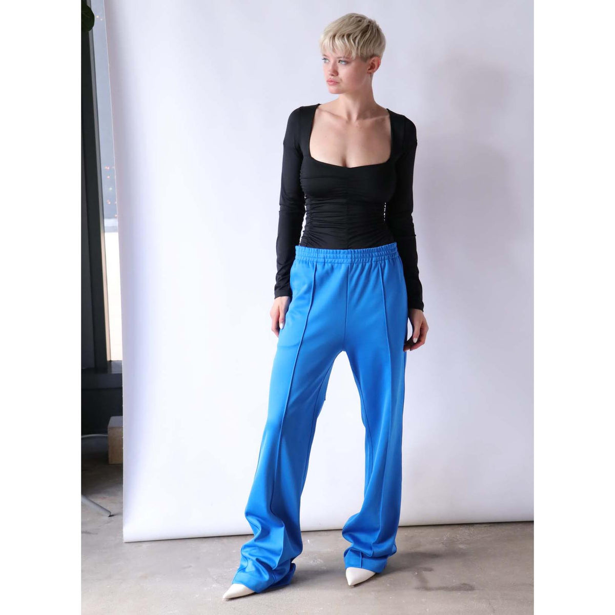 Tibi Active Knit "Scottie" Joggers in Sapphire Blue, size Medium