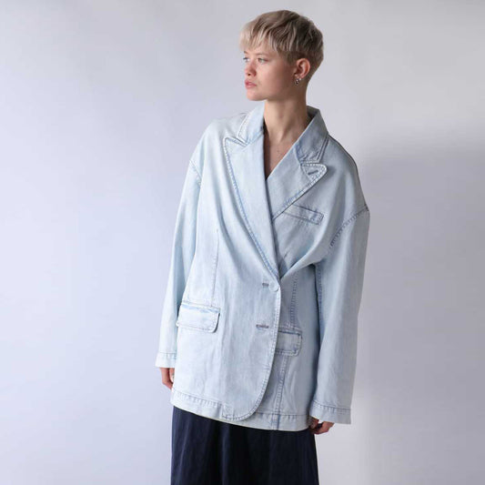 Tibi Liam Bleached Denim Blazer, size Large (fits L-XXL)