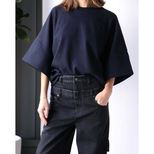 Tibi Crewneck "Easy" Sweatshirt in Navy, size Small