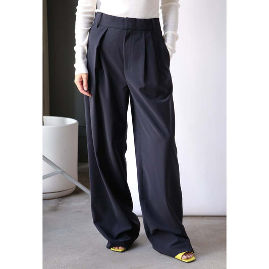 Tibi Tropical Wool "Stella" Wide Leg Trousers in Navy, size 0