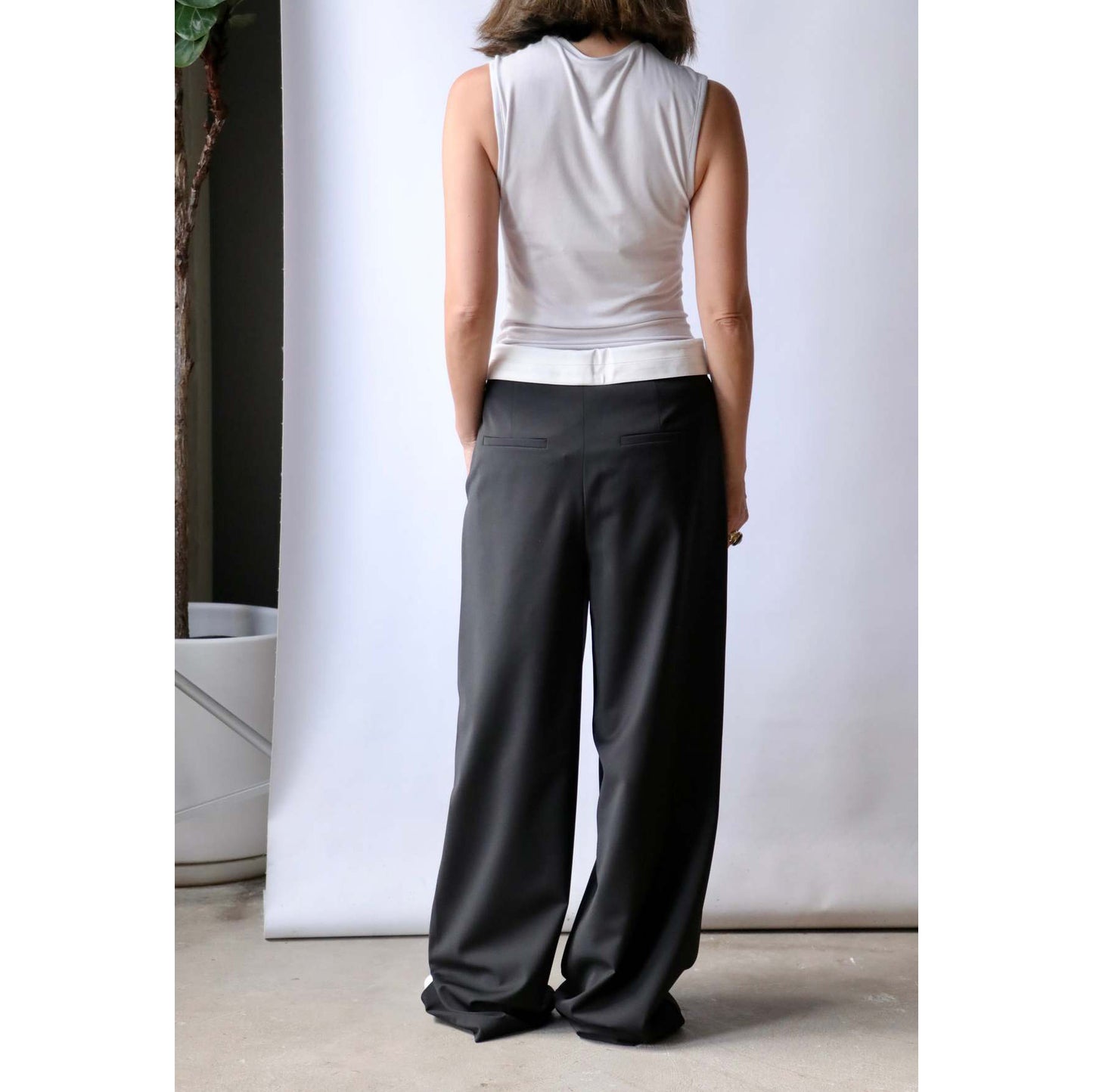 Tibi Foldover Waistband Pants in Black, size 14