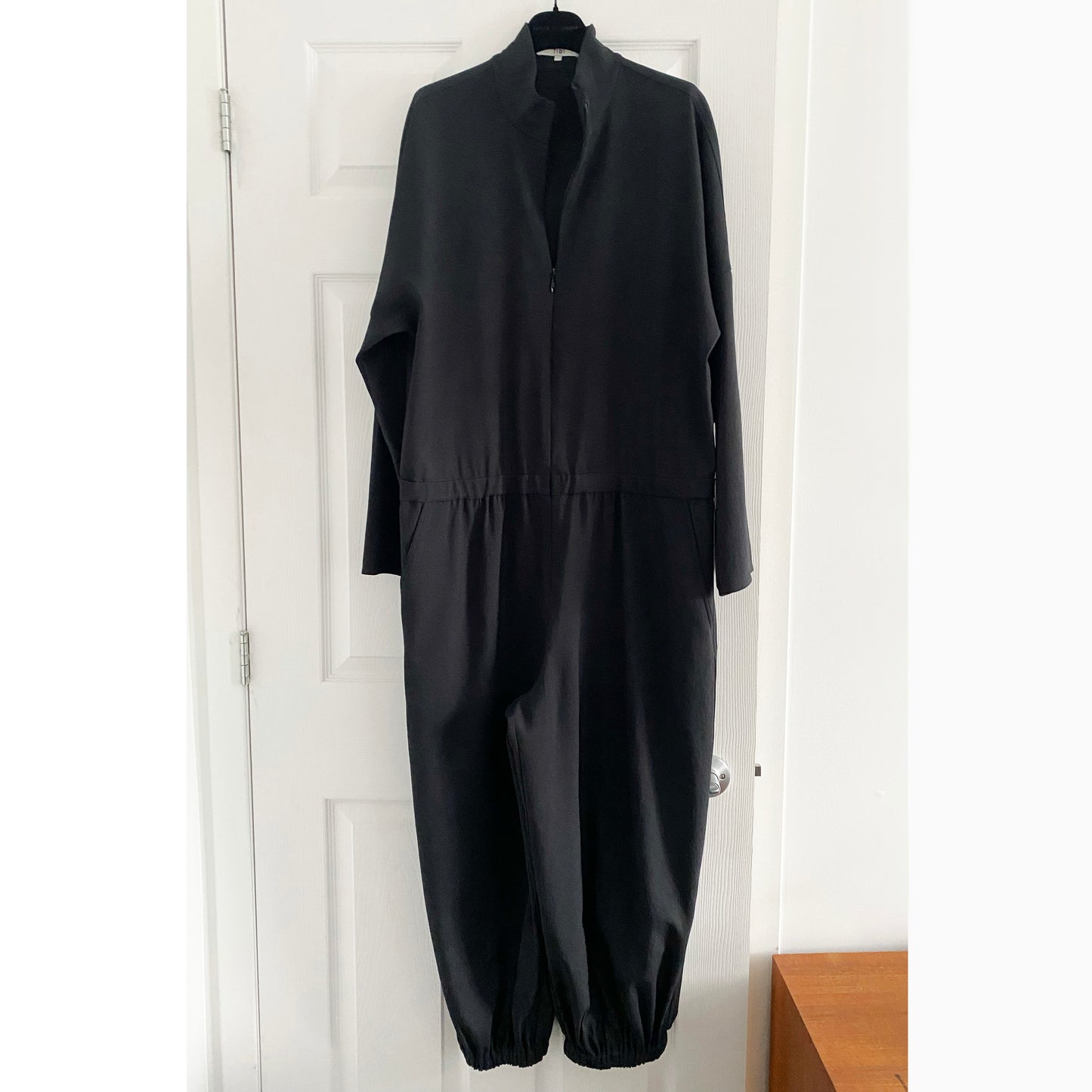 Tibi Chalky Drape Zip Up Jumpsuit in Black, size Large