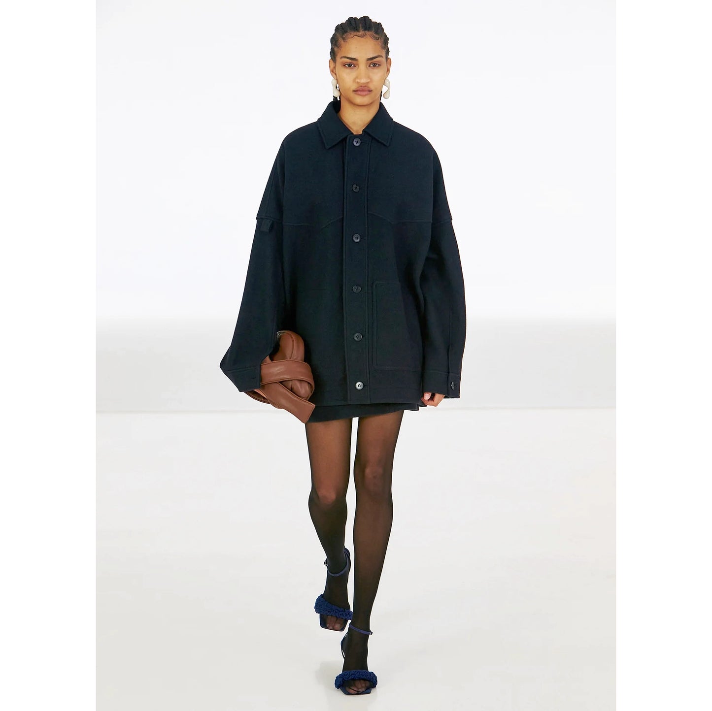 Tibi "Cameron" Suede & Faux Shearling Sandal in Navy, size 37.5