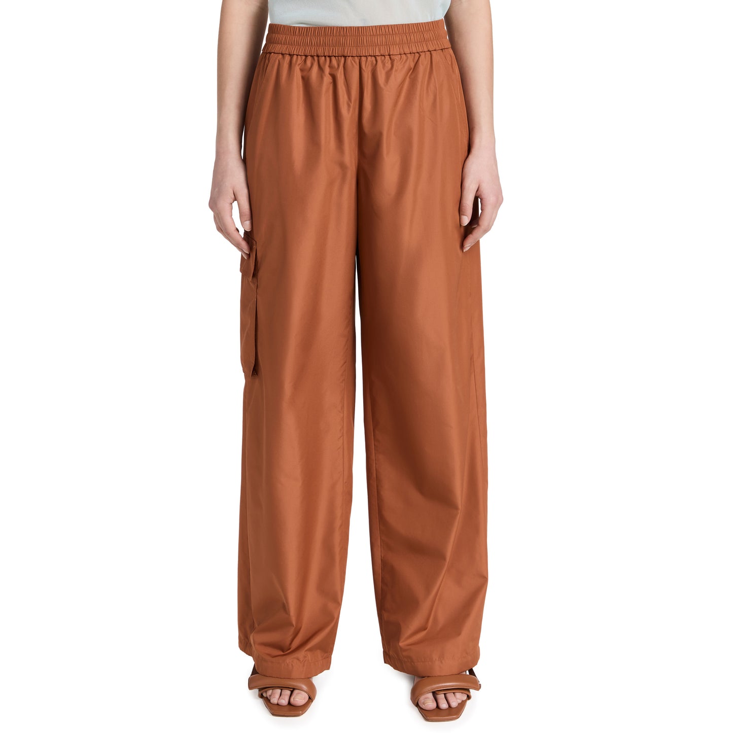 Tibi Italian Sporty Nylon Pull-on Joggers in Sienna, Size Large