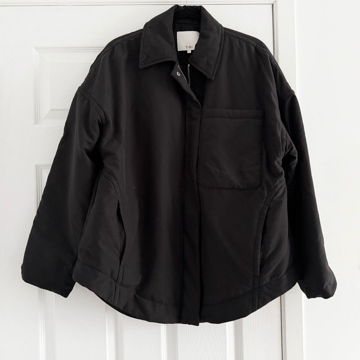 Tibi Clyde Padding Shirt Jacket in Black, size Small