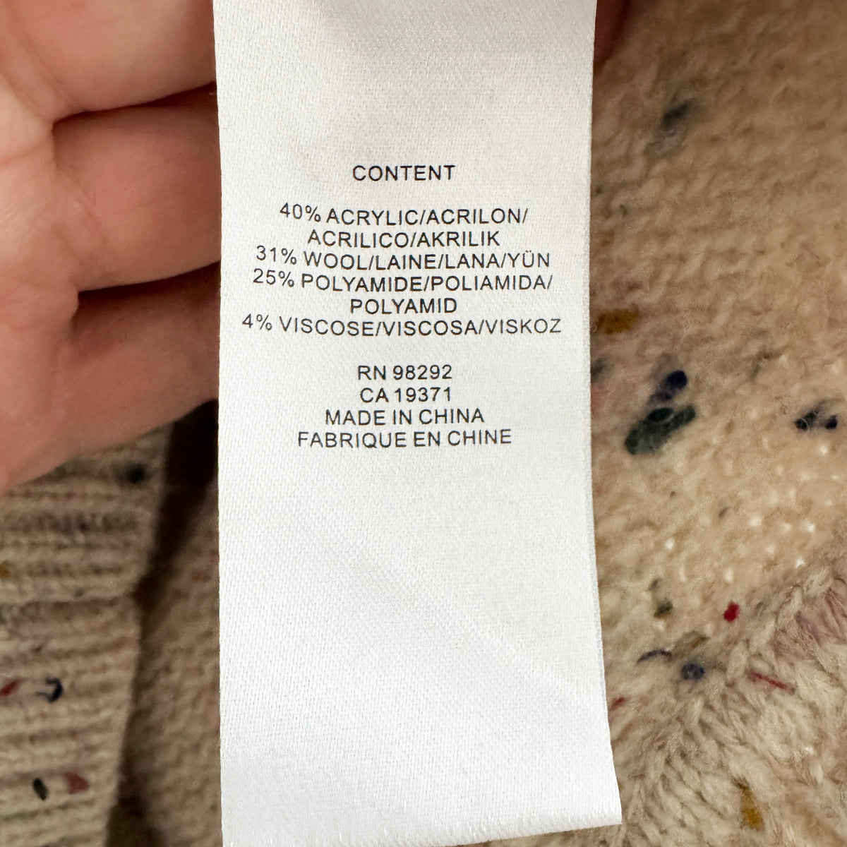 Tibi Confetti Shrunken Crewneck Pullover in "Cream Multi", size Large