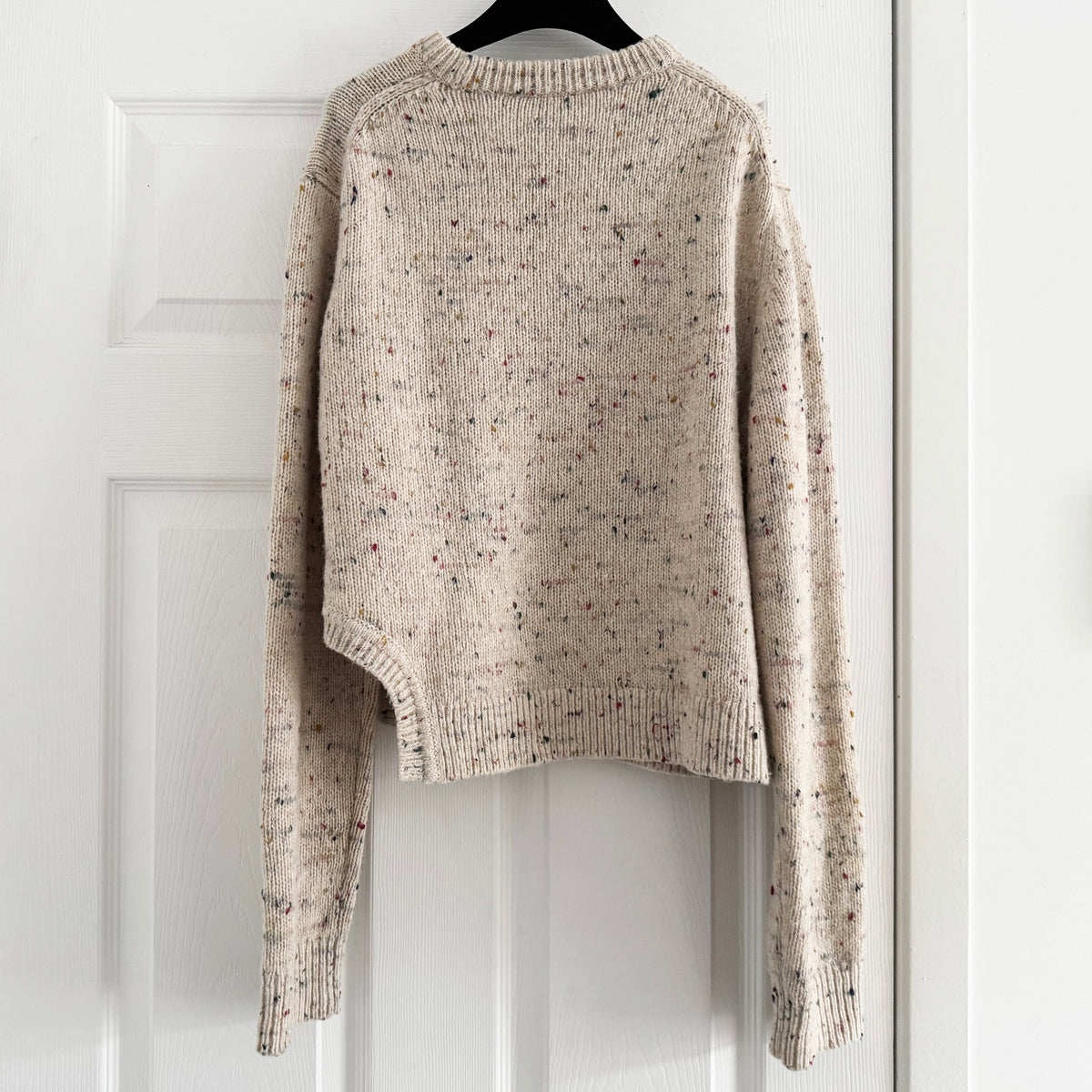 Tibi Confetti Shrunken Crewneck Pullover in "Cream Multi", size Large