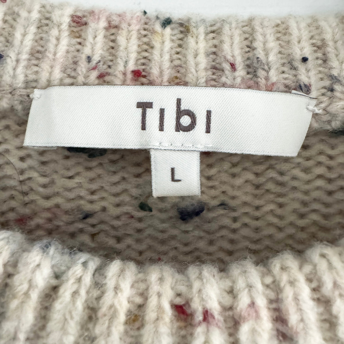 Tibi Confetti Shrunken Crewneck Pullover in "Cream Multi", size Large
