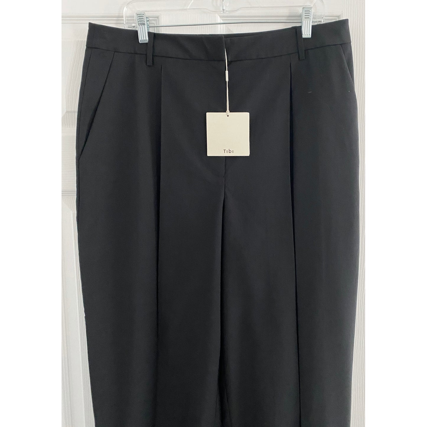 Tibi Tropical Wool Pleated Balloon Pant in Black, size 12