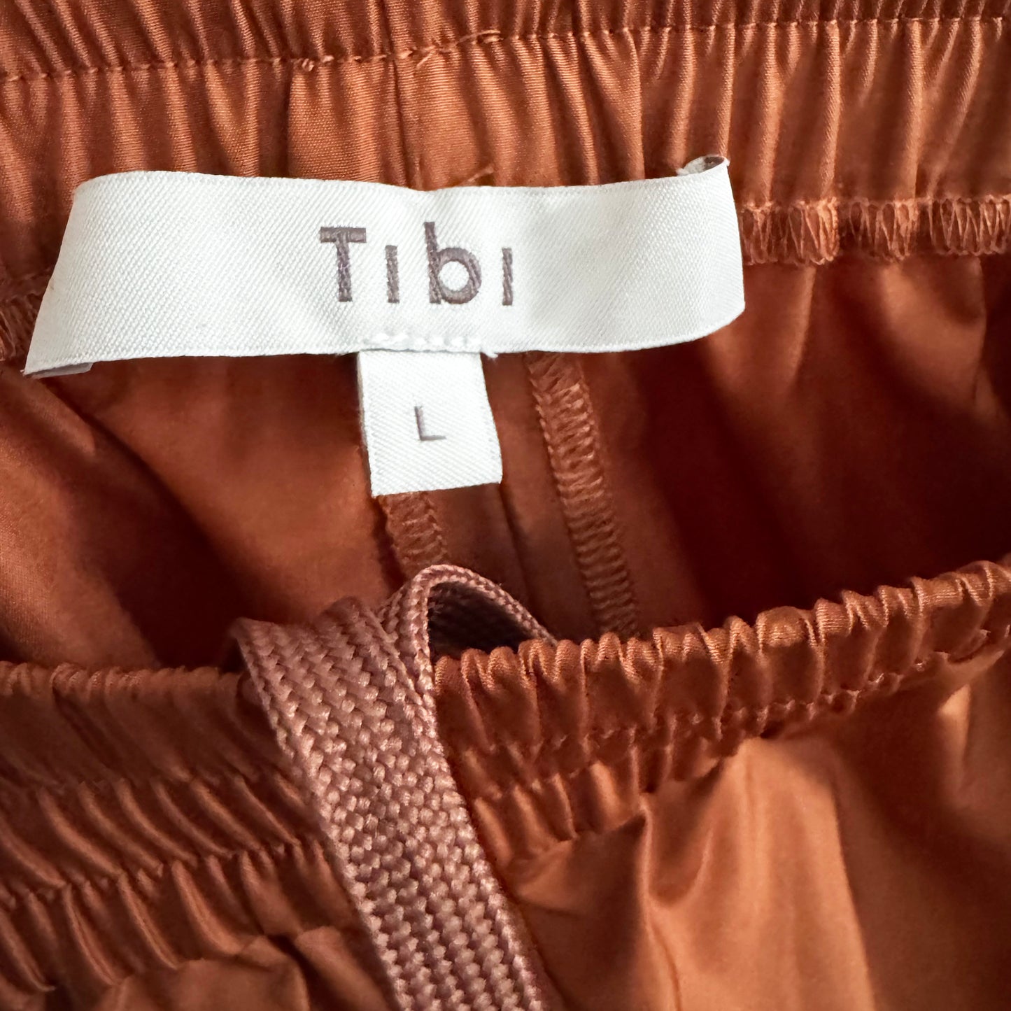 Tibi Italian Sporty Nylon Pull-on Joggers in Sienna, Size Large