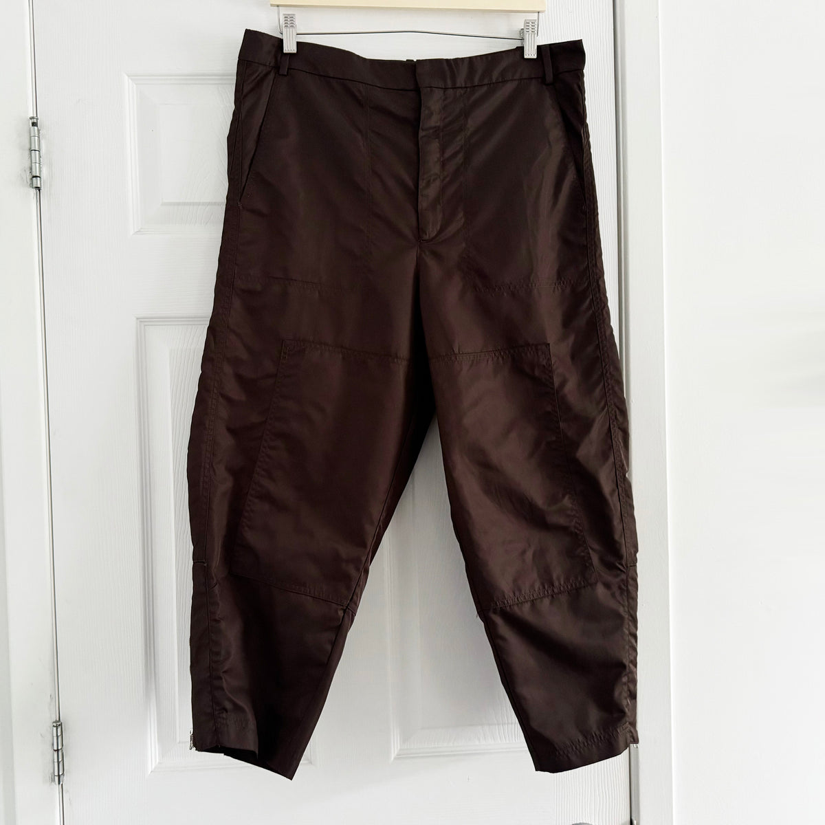 Tibi Eco Nylon "Colt" Trouser in Brown (Shorter Version), size 12