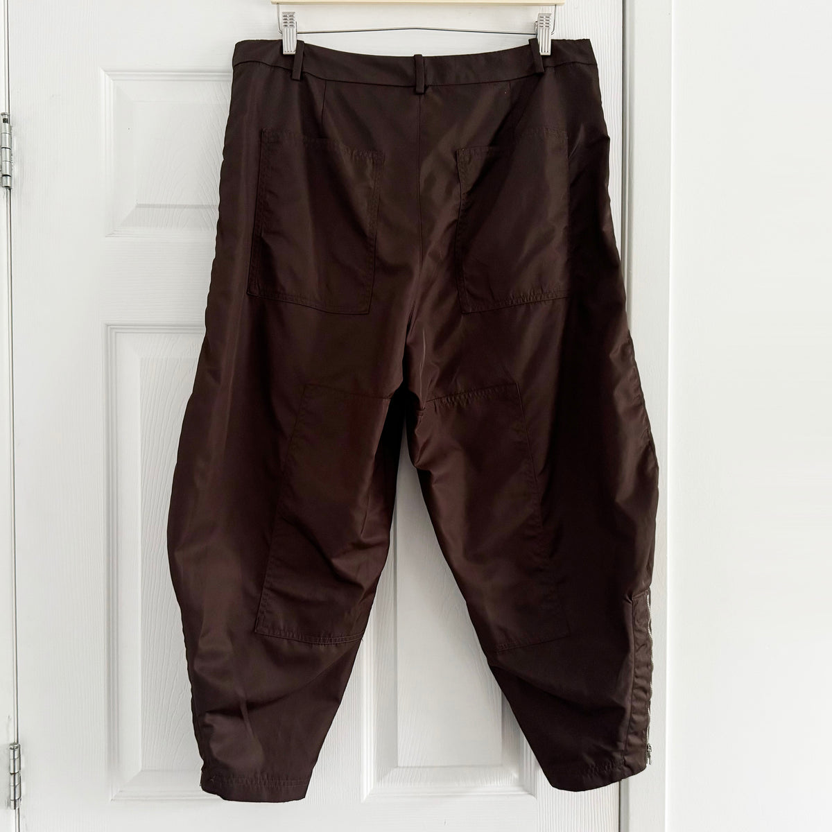 Tibi Eco Nylon "Colt" Trouser in Brown (Shorter Version), size 12