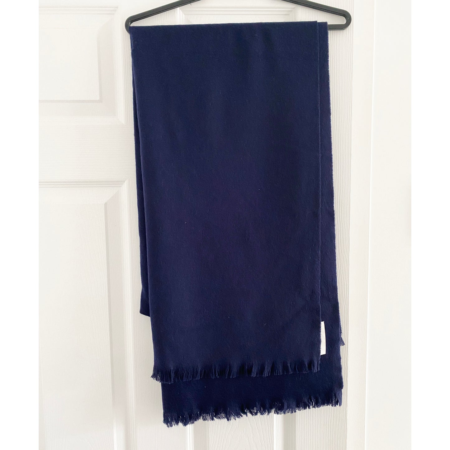 Tibi Wool Cashmere Fringe Scarf in Navy Blue