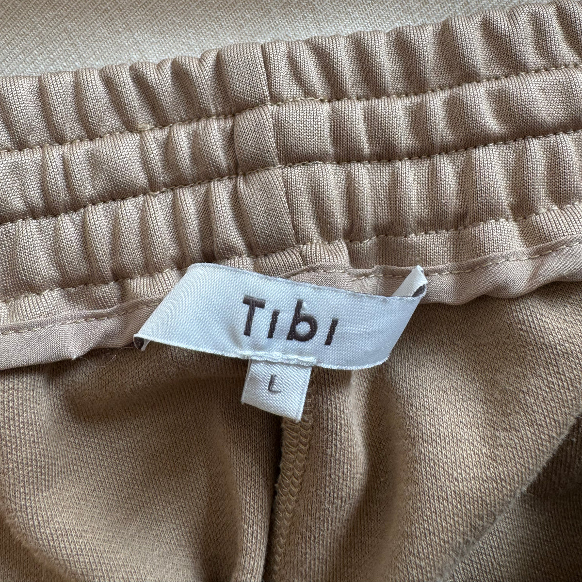 Tibi Active Knit "Scottie" Joggers in Tan, size Large