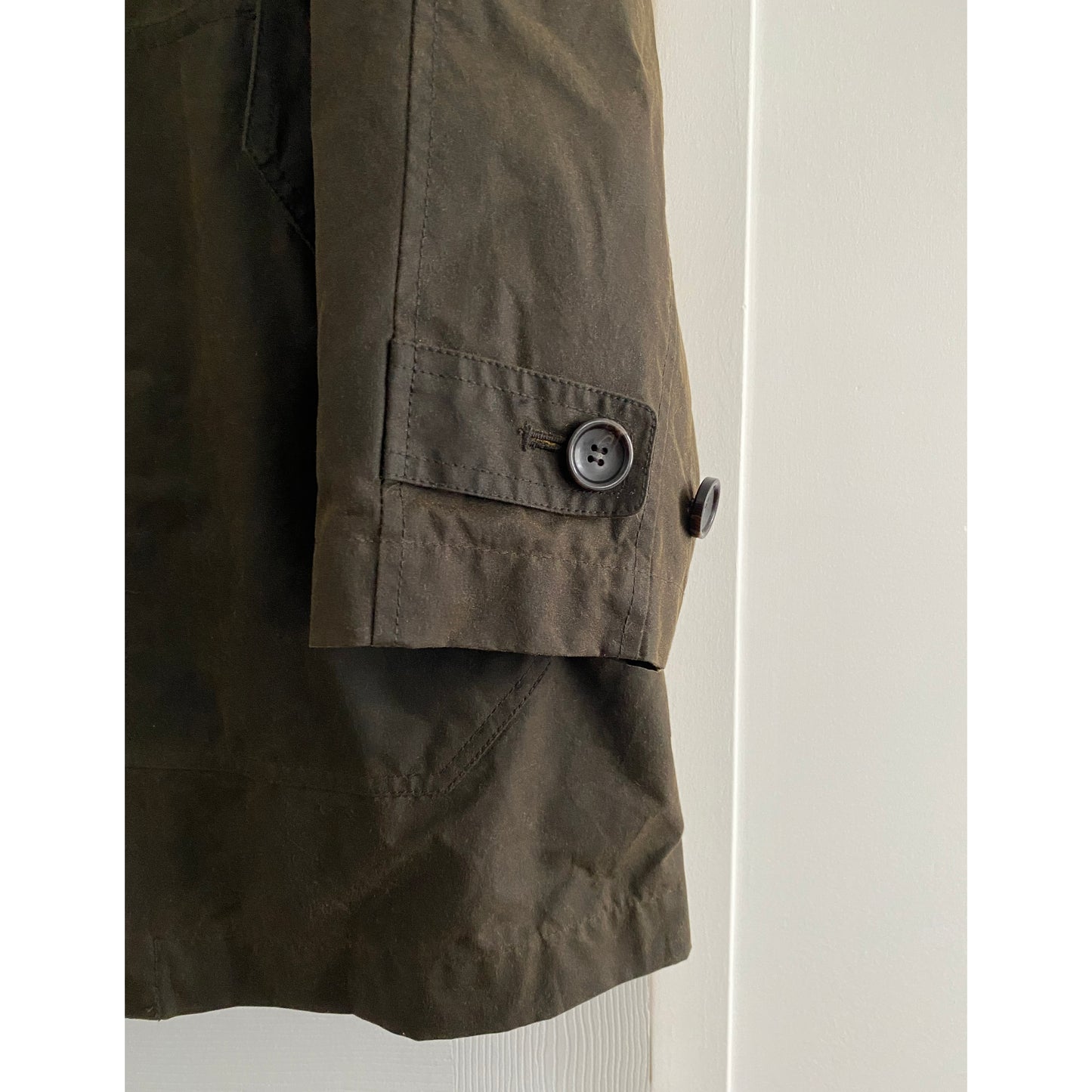 Tibi Waxed Cotton Car Coat in Olive, Size Small (fits S/M)