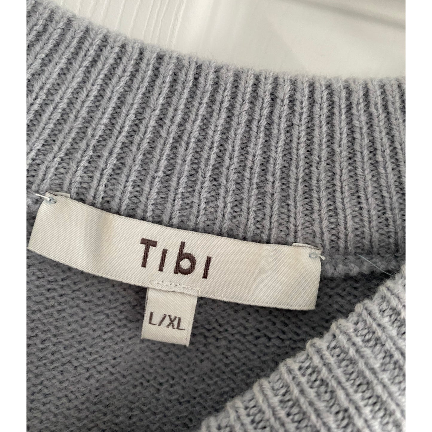 Tibi Airy Extrafine Wool Circular Sweater in Silver Grey, size L/XL