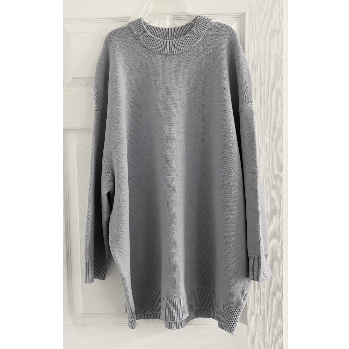 Tibi Airy Extrafine Wool Circular Sweater in Silver Grey, size L/XL