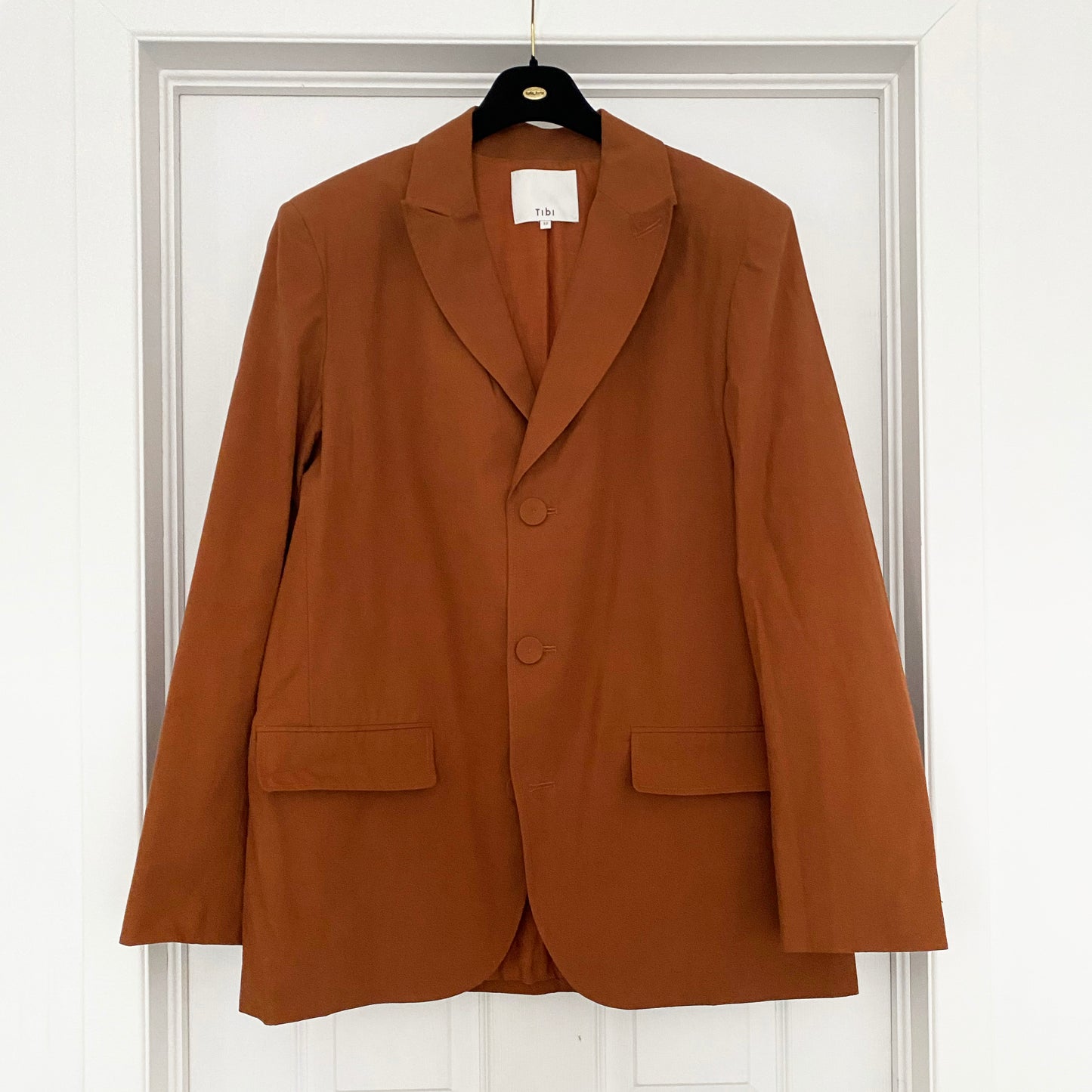 Tibi "Arun Suiting" Cotton Blazer in "Burnt Oak", size 12