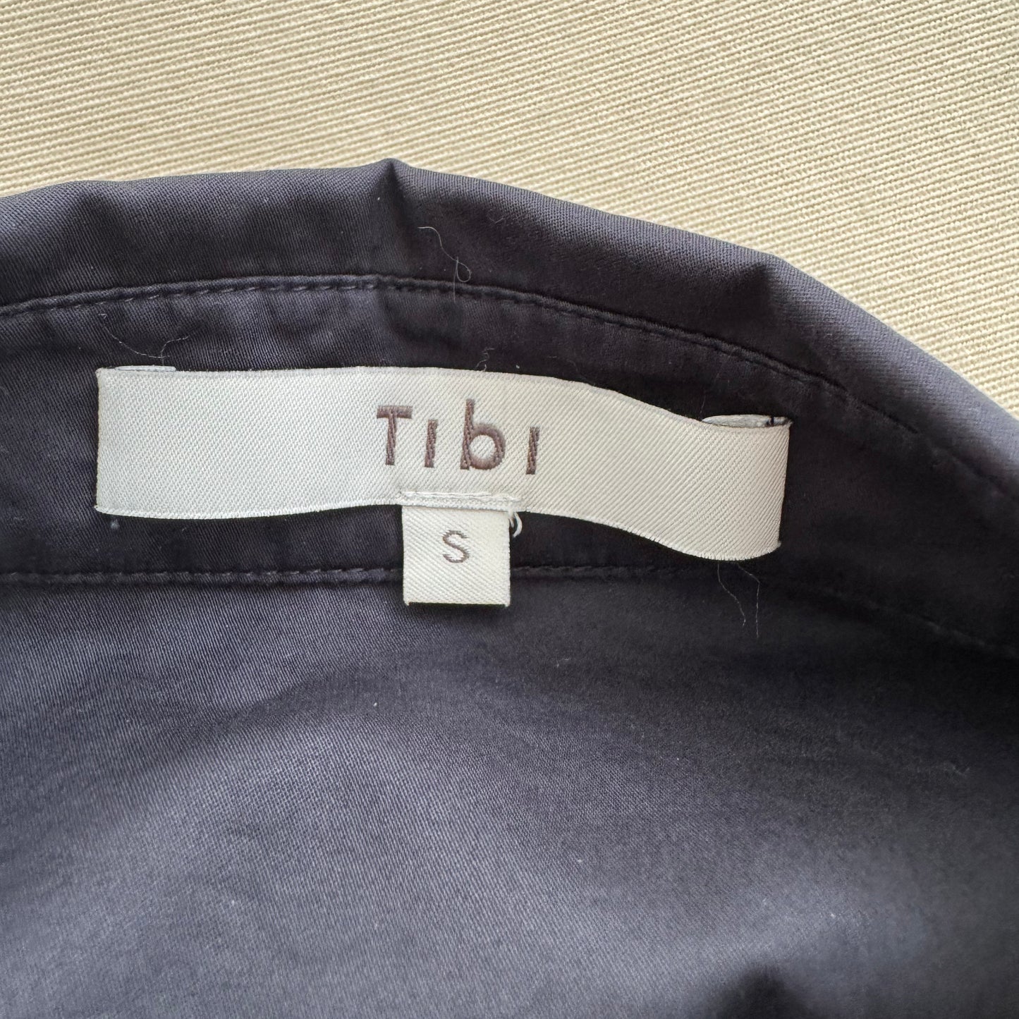 Tibi "Charlie" Eco Poplin Cut Out Shirt in Navy, Size Small