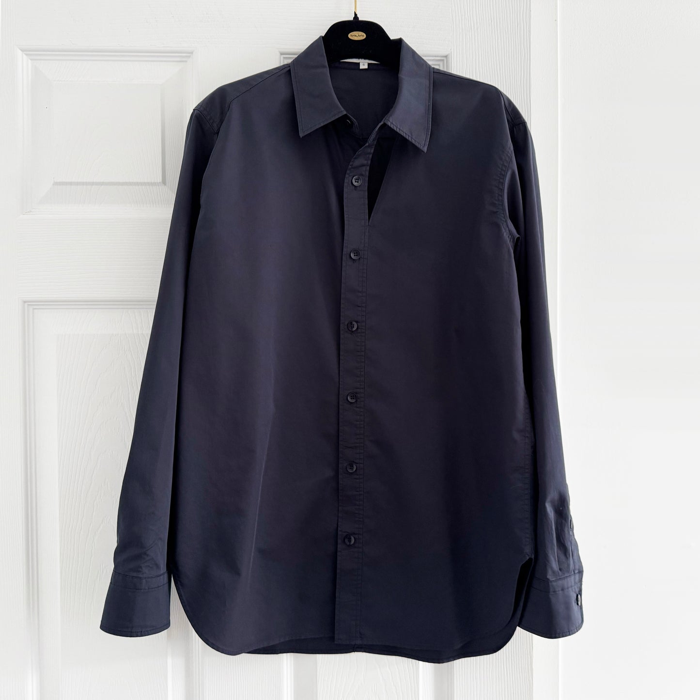 Tibi "Charlie" Eco Poplin Cut Out Shirt in Navy, Size Small