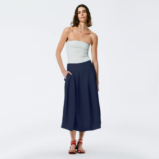 Tibi 4-Ply Silk Lantern Skirt in Navy, size 14