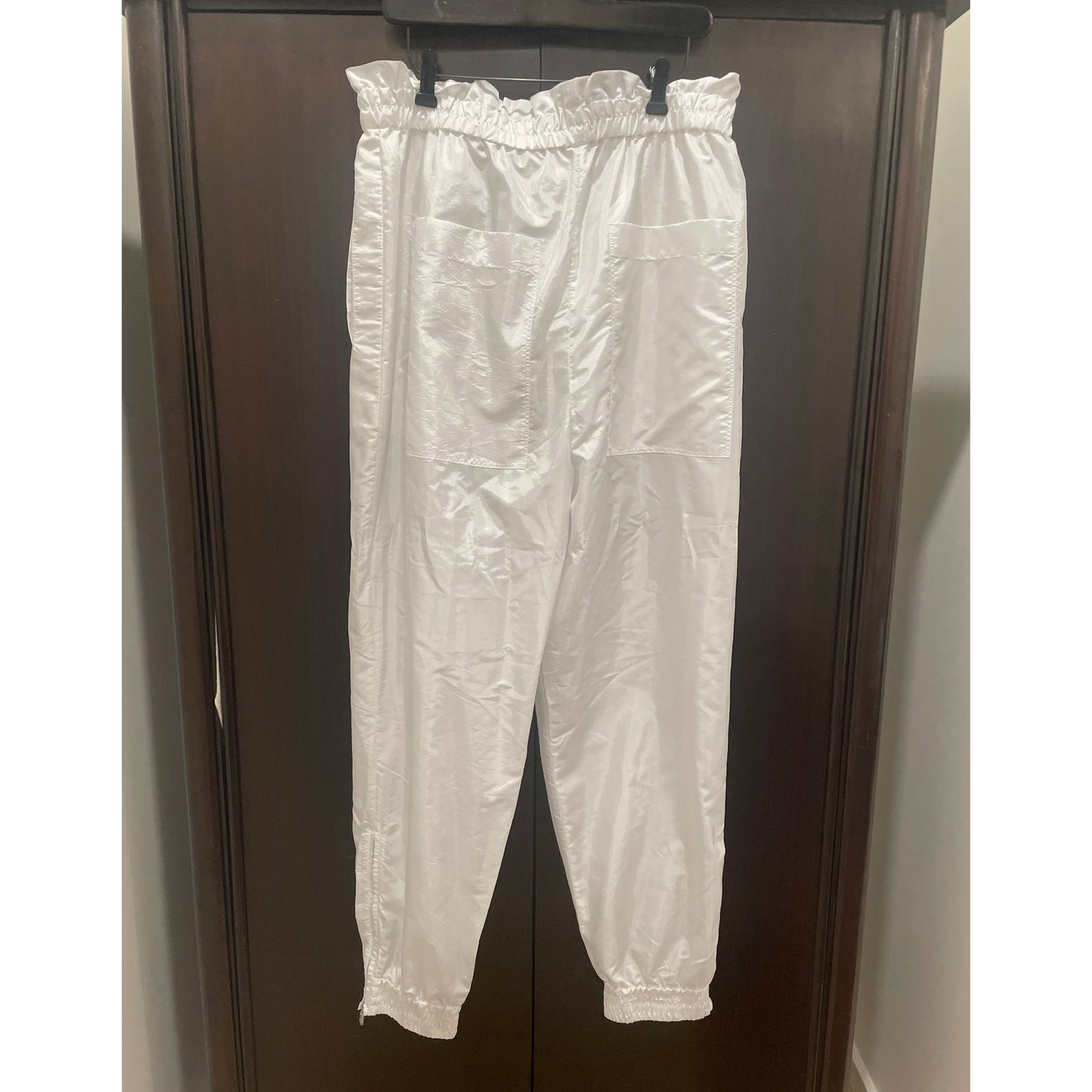 Tibi Nylon Paperbag Waist Pant in White, size XL (fits L/XL)