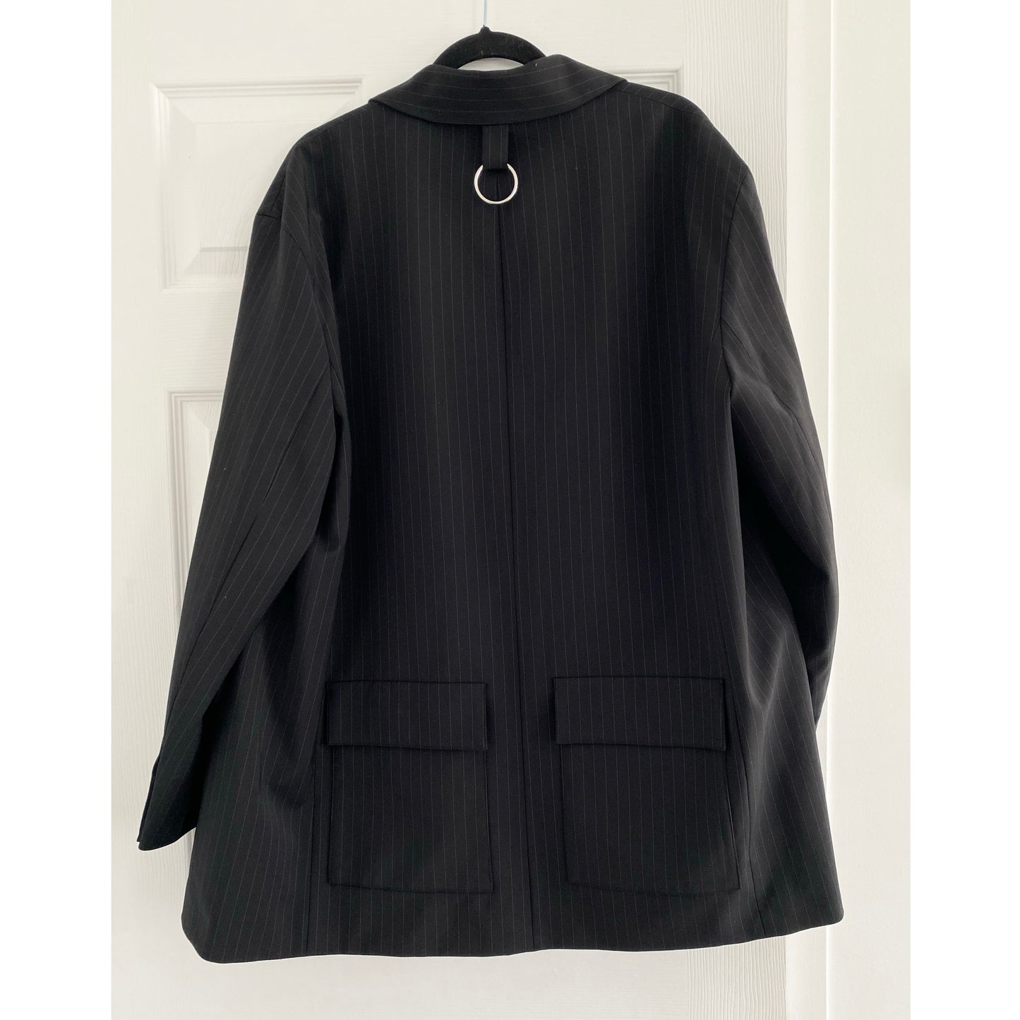 Tibi Pinstripe Double Breasted Blazer in Black, size Large