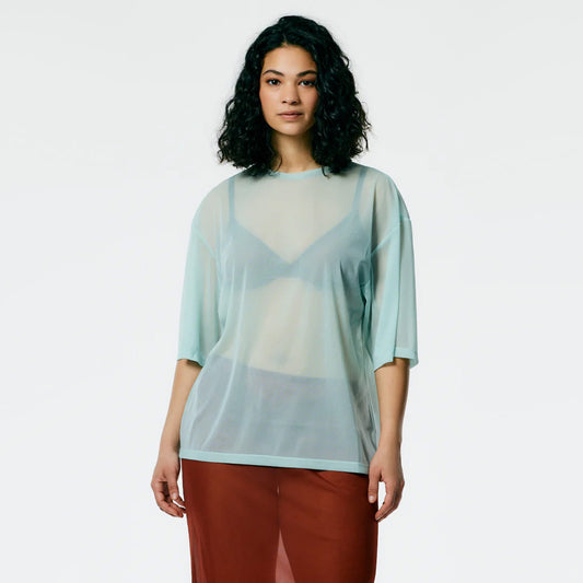 Tibi Sheer Gauze Easy Top in Mint, size Large