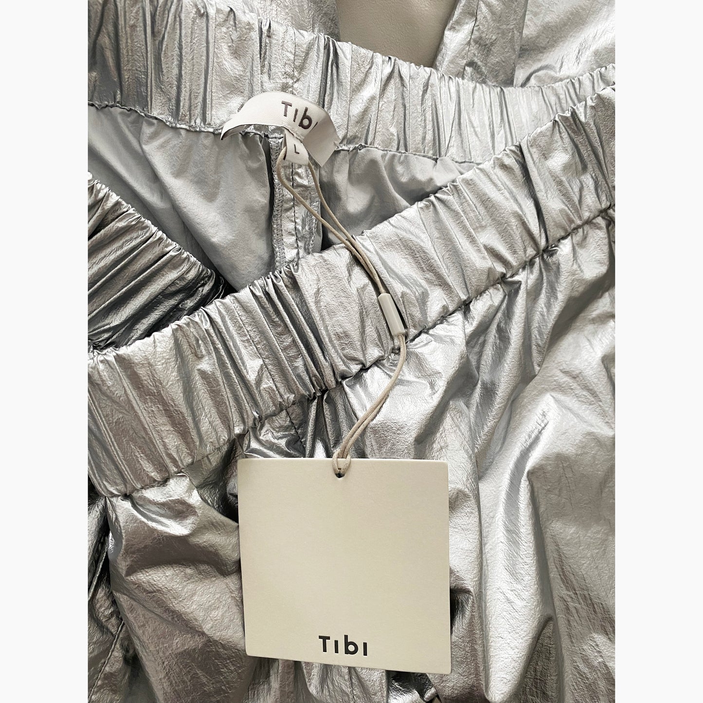 Tibi Silver Metallic Nylon Pull On Wilt Jogger, size Large