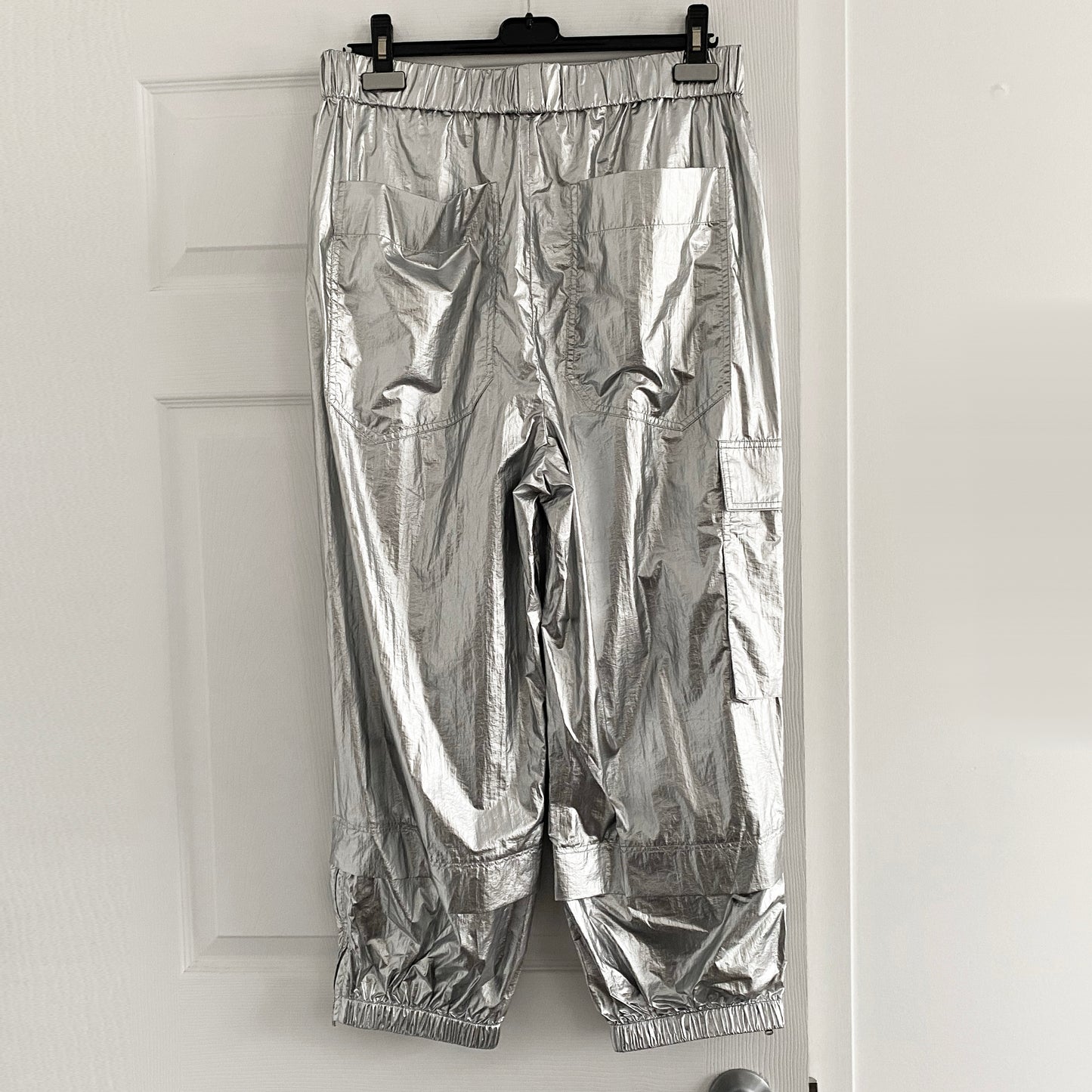 Tibi Silver Metallic Nylon Pull On Wilt Jogger, size Large