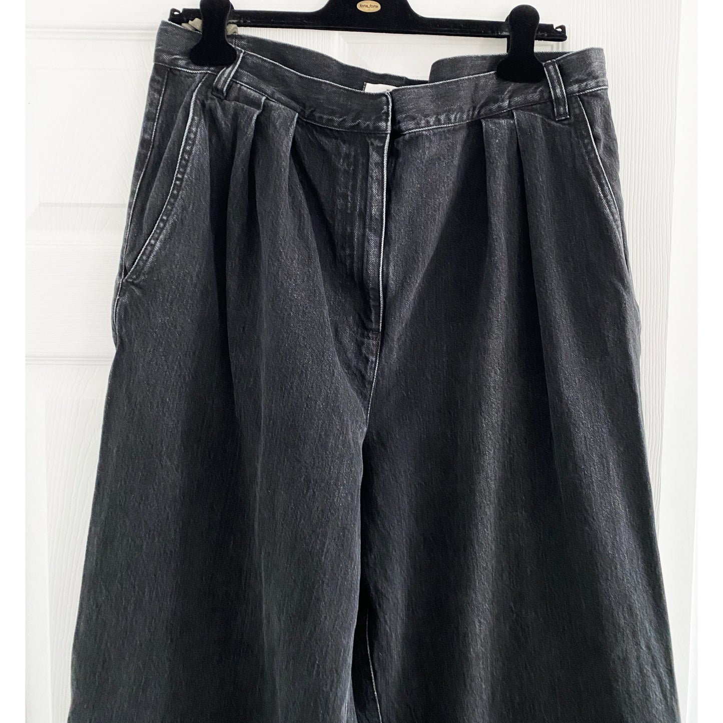 Tibi "Stella" Pleated Jeans in Black, size 32