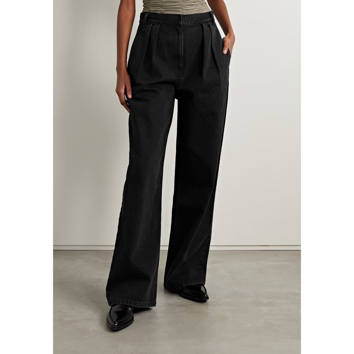 Tibi "Stella" Pleated Jeans in Black, size 32